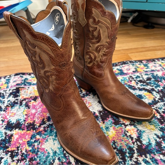 Ariat Shada Leather Cowgirl Boot Womens 7.5 Brown Cutout Details Western - Picture 12 of 13